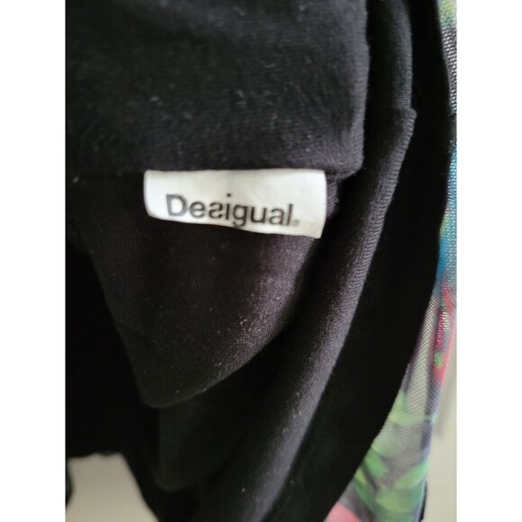 Desigual Womens black Sheer Floral dress Asymmetrical hem size Large boho Art - Picture 7 of 8